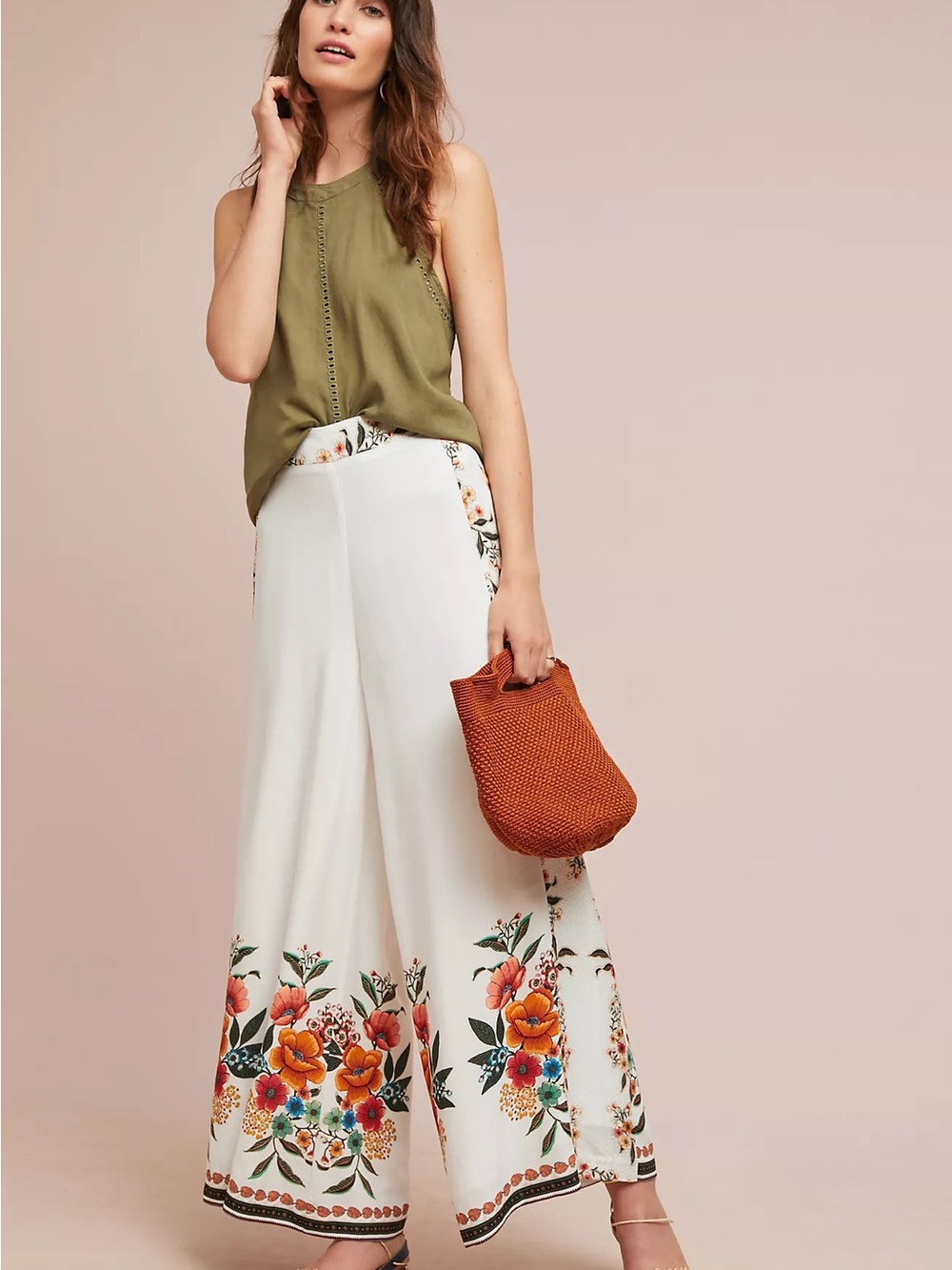 Farm Rio Anthropology Melilla Flare Trousers Floral Ivory Size S - Picture 2 of 4